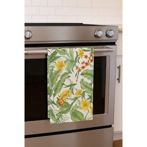 Waverly Tropical Floral Dish Towel 100% Cotton Green Yellow Red Botanical Kitche